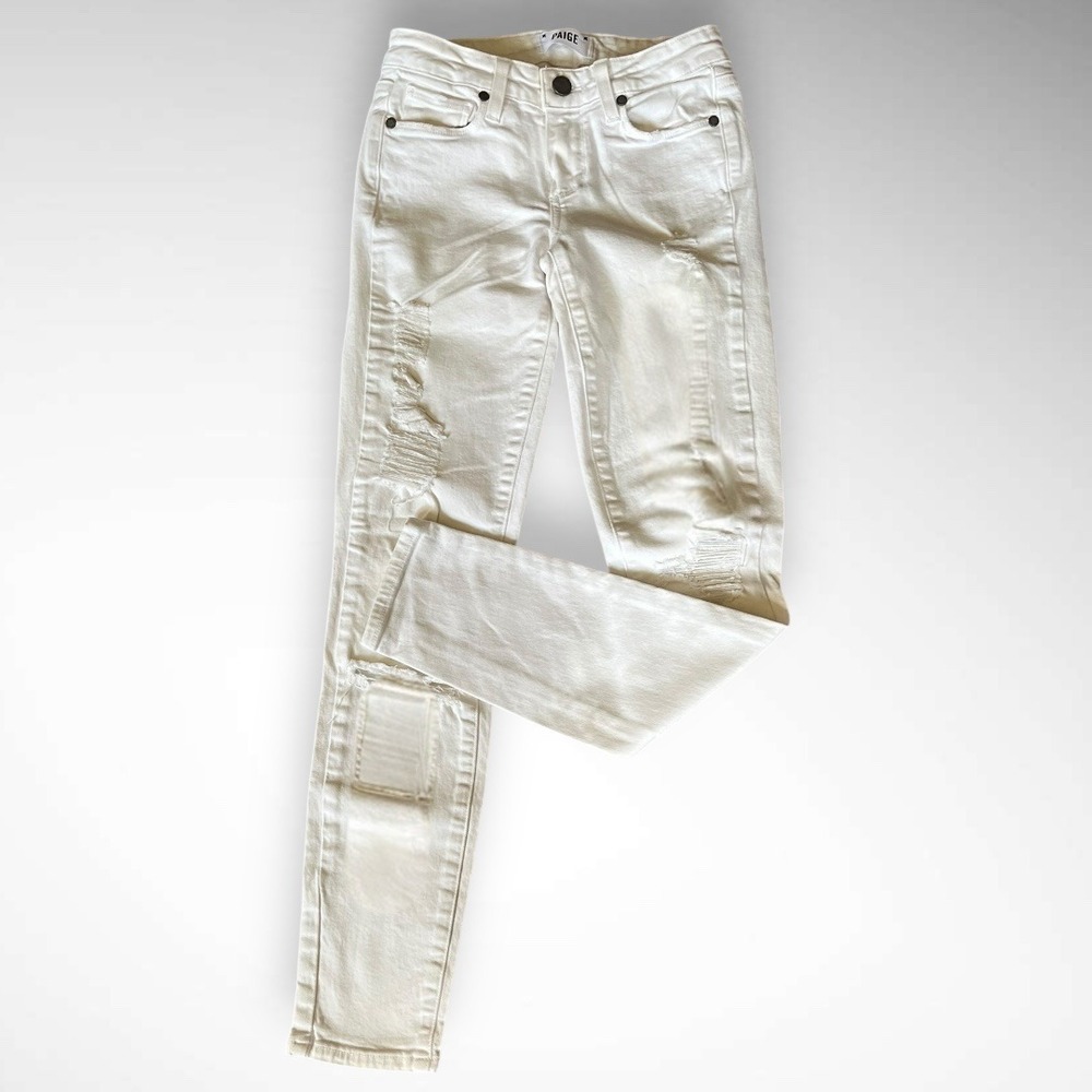 PAIGE Optic White Verdugo Mid Rise Ultra Skinny Distressed Jeans Size 25 | EUC